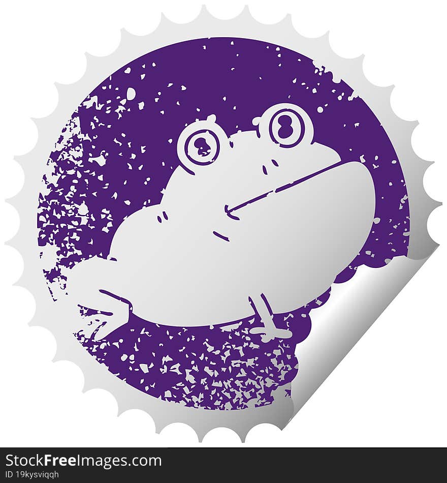 quirky distressed circular peeling sticker symbol frog