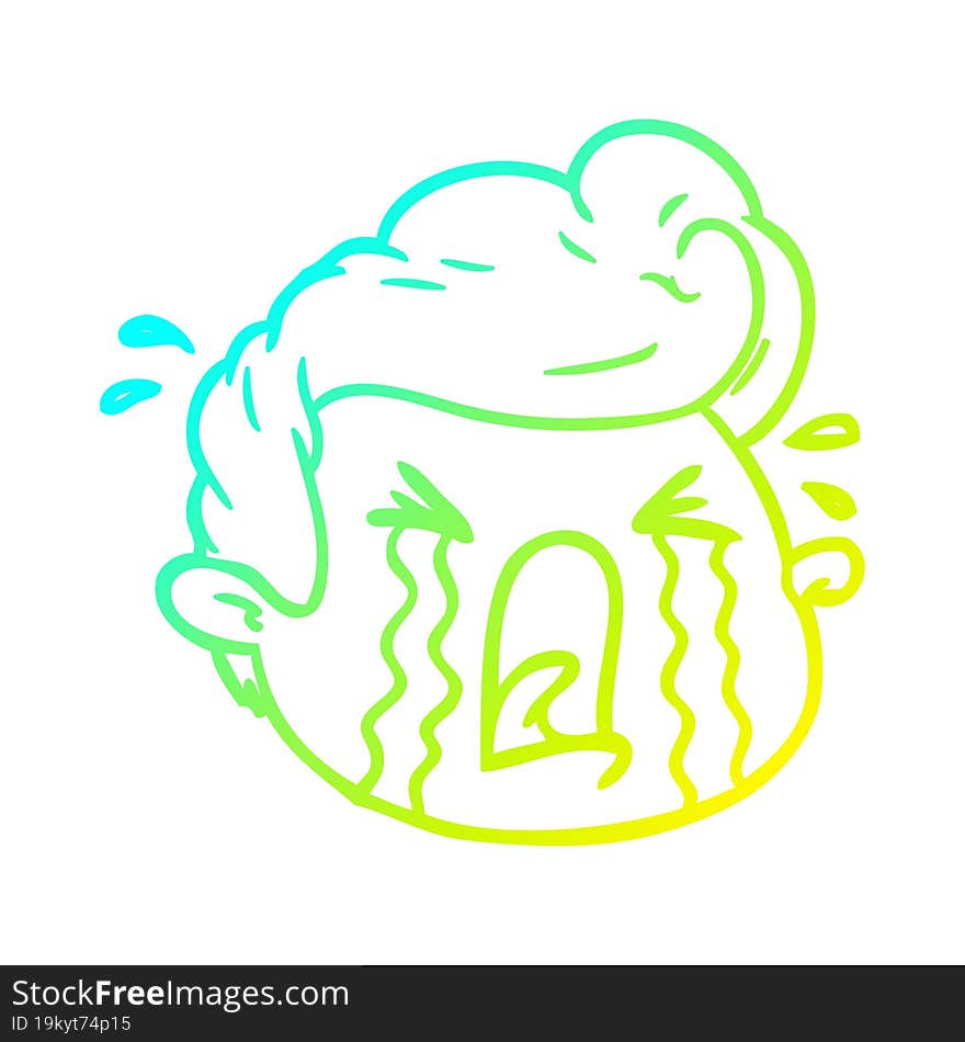 cold gradient line drawing of a cartoon crying boy