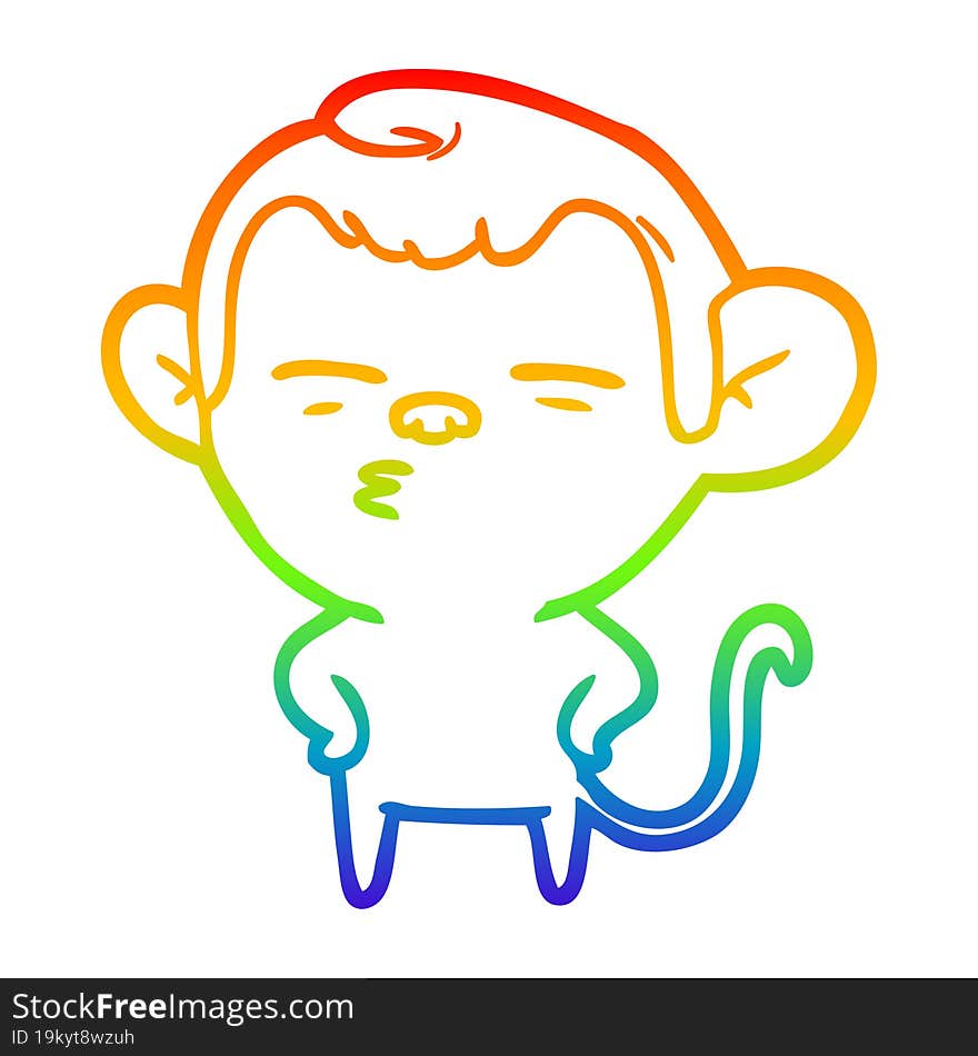 rainbow gradient line drawing cartoon suspicious monkey