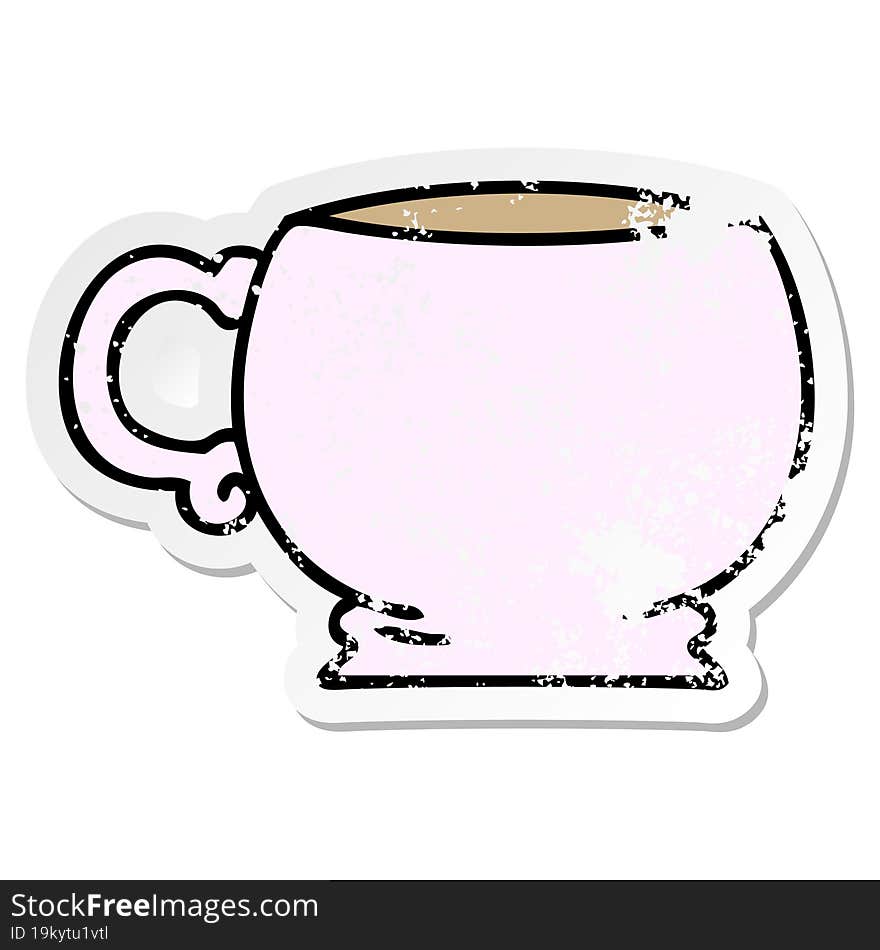 distressed sticker of a quirky hand drawn cartoon mug