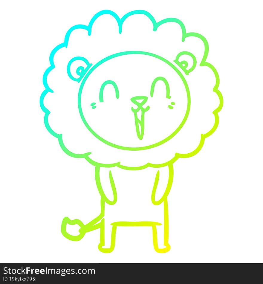 cold gradient line drawing of a laughing lion cartoon