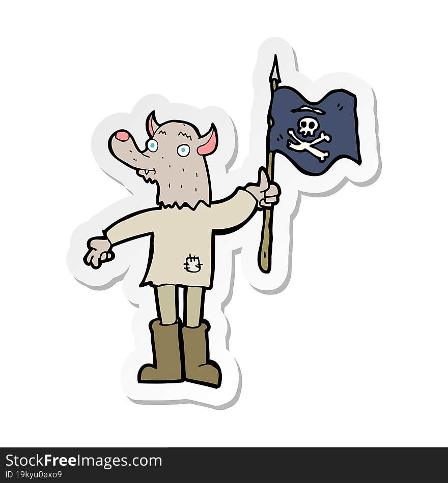 sticker of a cartoon wolf man waving pirate flag