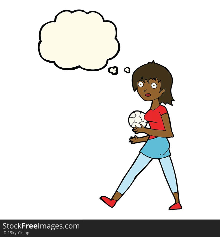 cartoon soccer girl with thought bubble