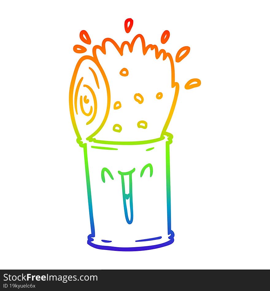 Rainbow Gradient Line Drawing Cartoon Happy Exploding Soup Can