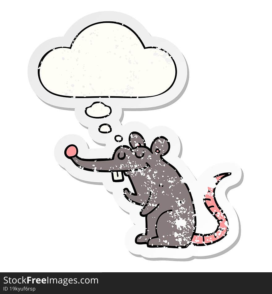 cartoon rat and thought bubble as a distressed worn sticker