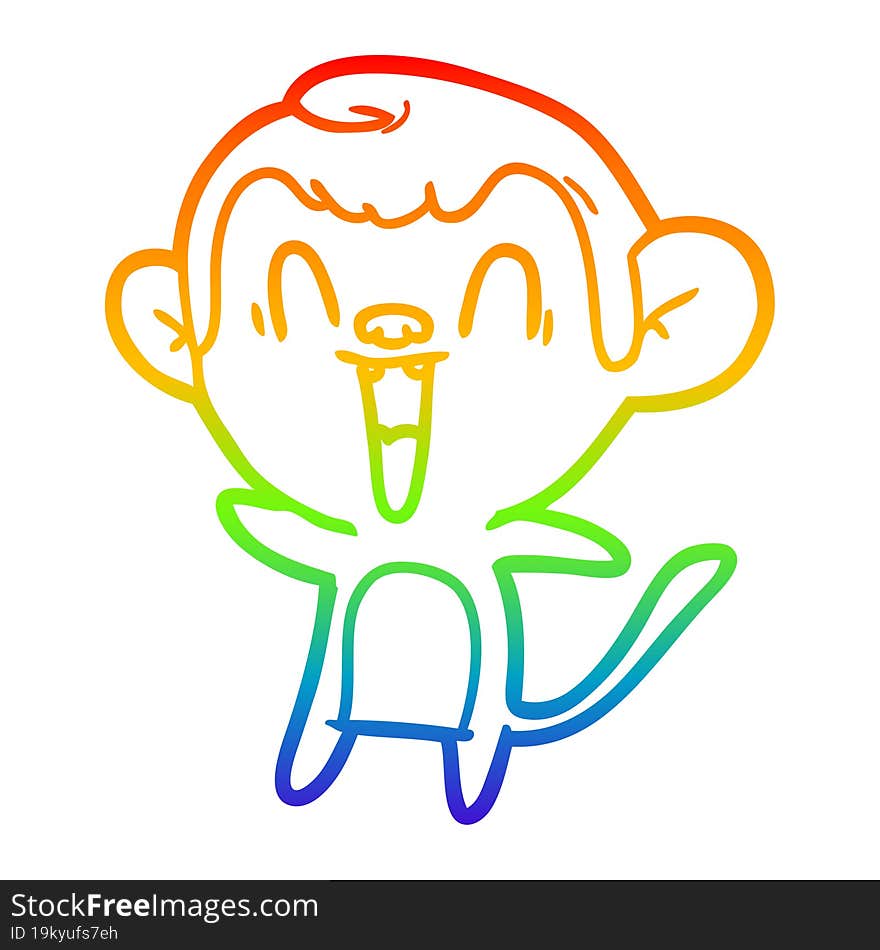 rainbow gradient line drawing of a cartoon laughing monkey