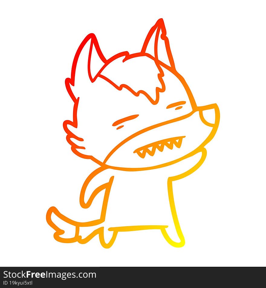 warm gradient line drawing cartoon wolf waving showing teeth