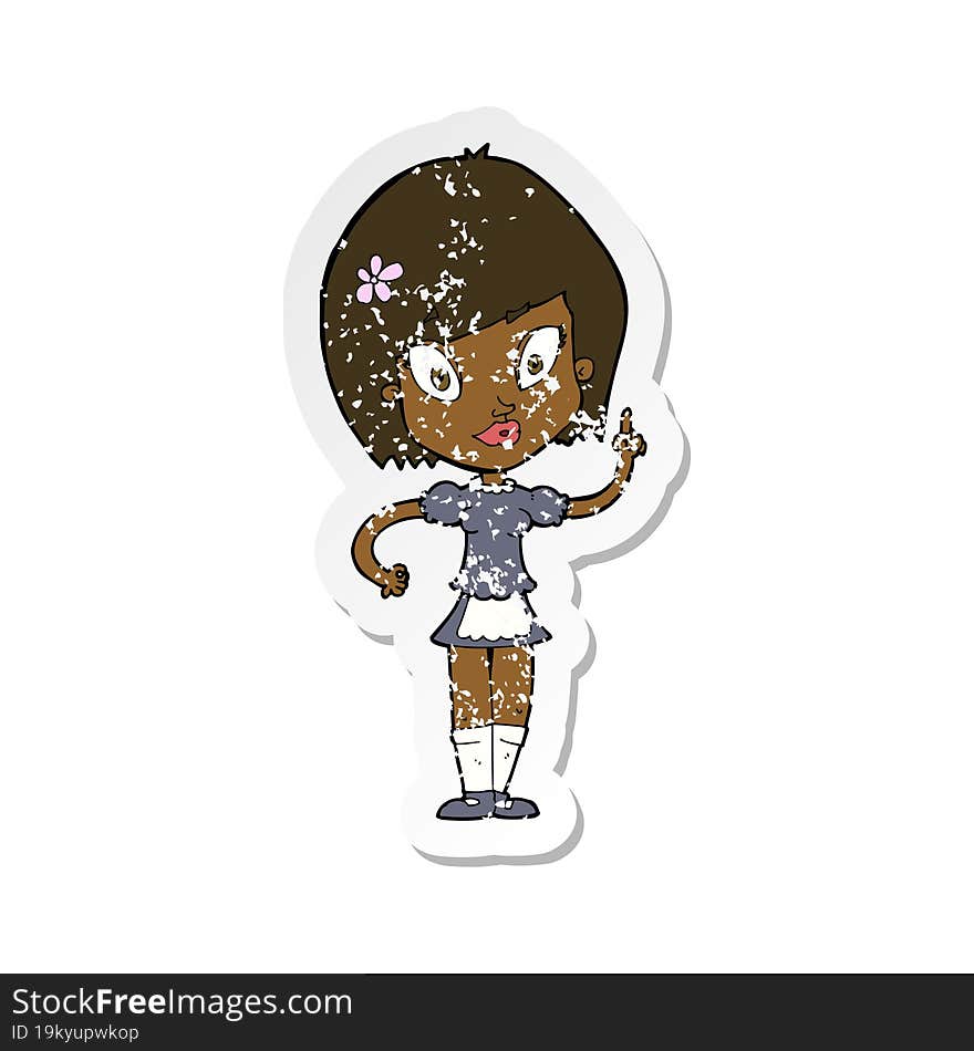 Retro Distressed Sticker Of A Cartoon Pretty Maid