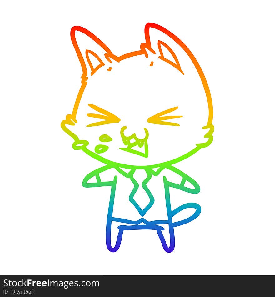 rainbow gradient line drawing cartoon cat wearing shirt hissing