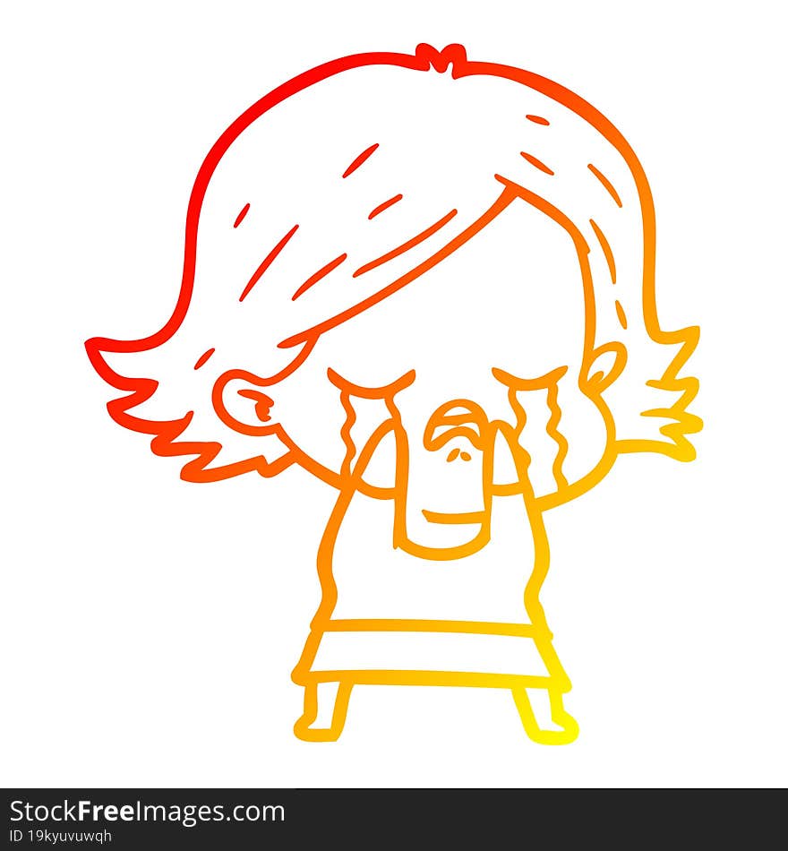 warm gradient line drawing of a cartoon girl crying