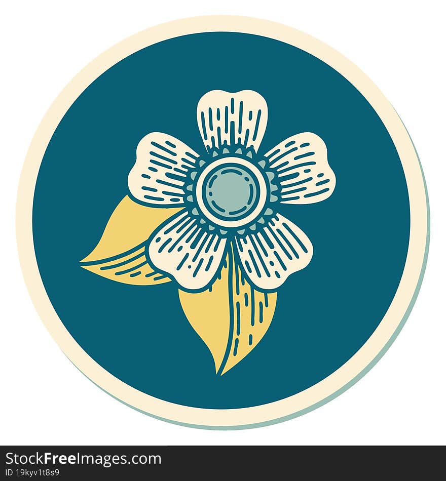 sticker of tattoo in traditional style of a flower. sticker of tattoo in traditional style of a flower