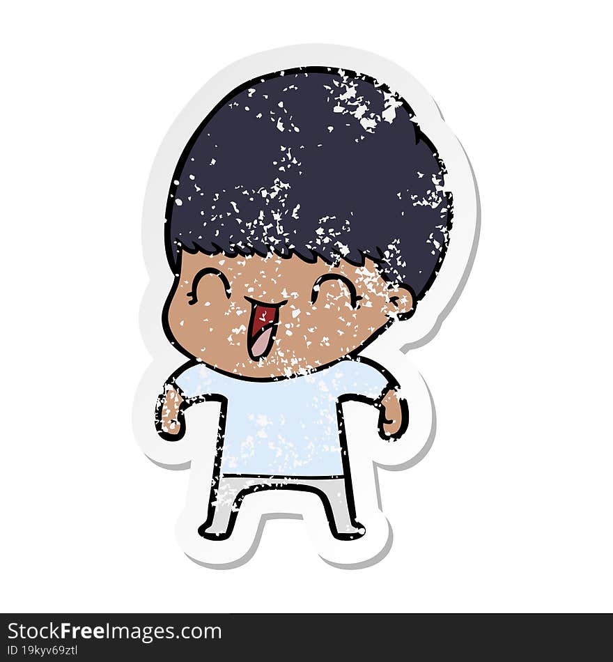 distressed sticker of a happy cartoon boy