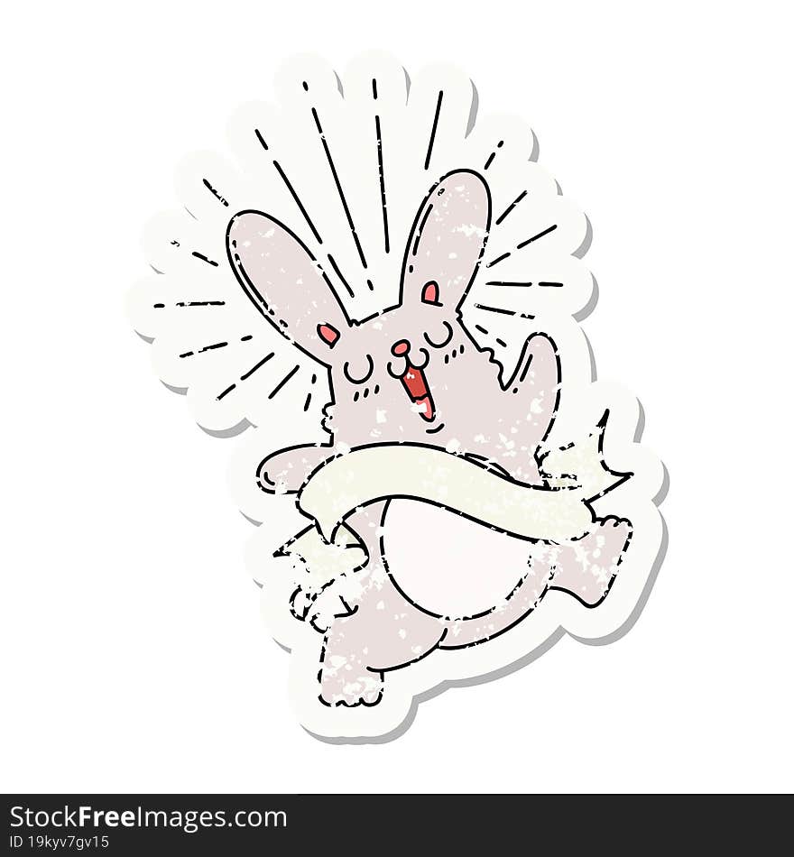 grunge sticker of tattoo style prancing rabbit