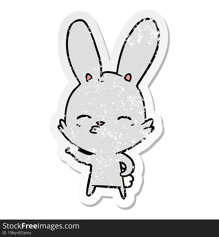 distressed sticker of a curious bunny cartoon