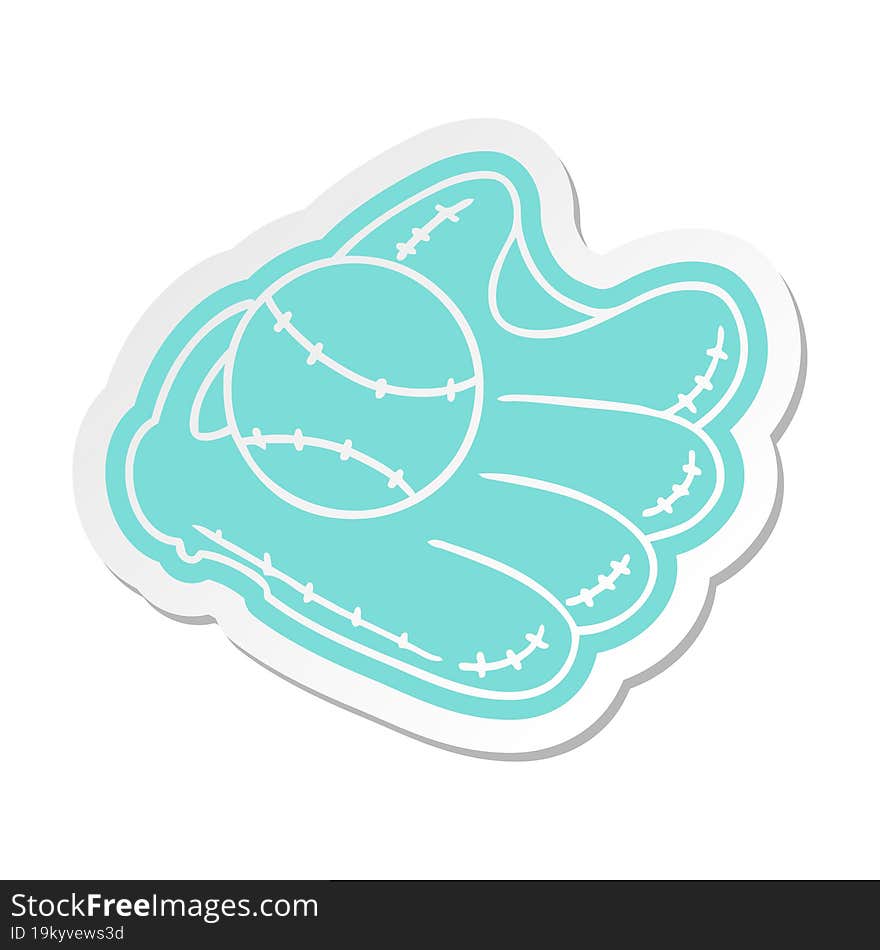 cartoon sticker of a baseball and glove