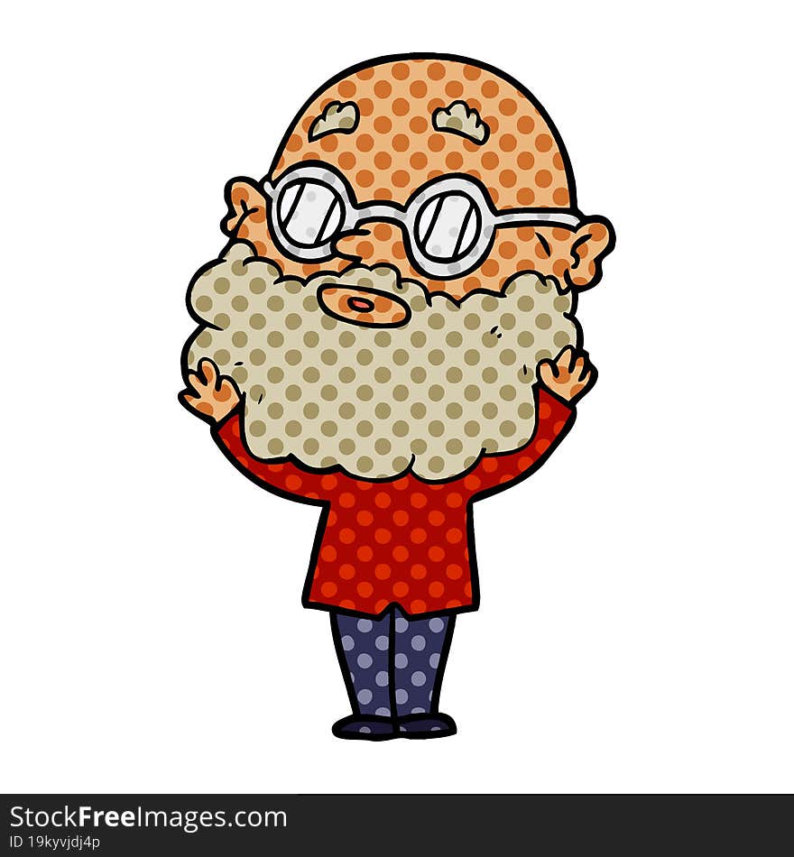 cartoon curious man with beard and glasses. cartoon curious man with beard and glasses