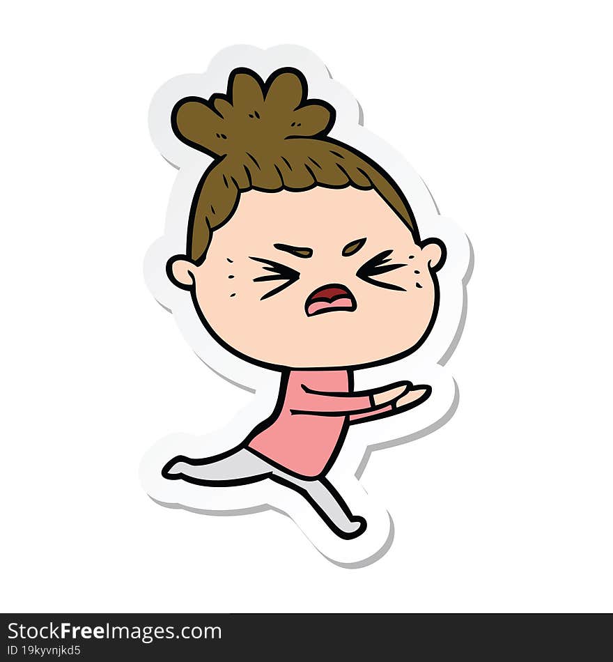 sticker of a cartoon angry woman