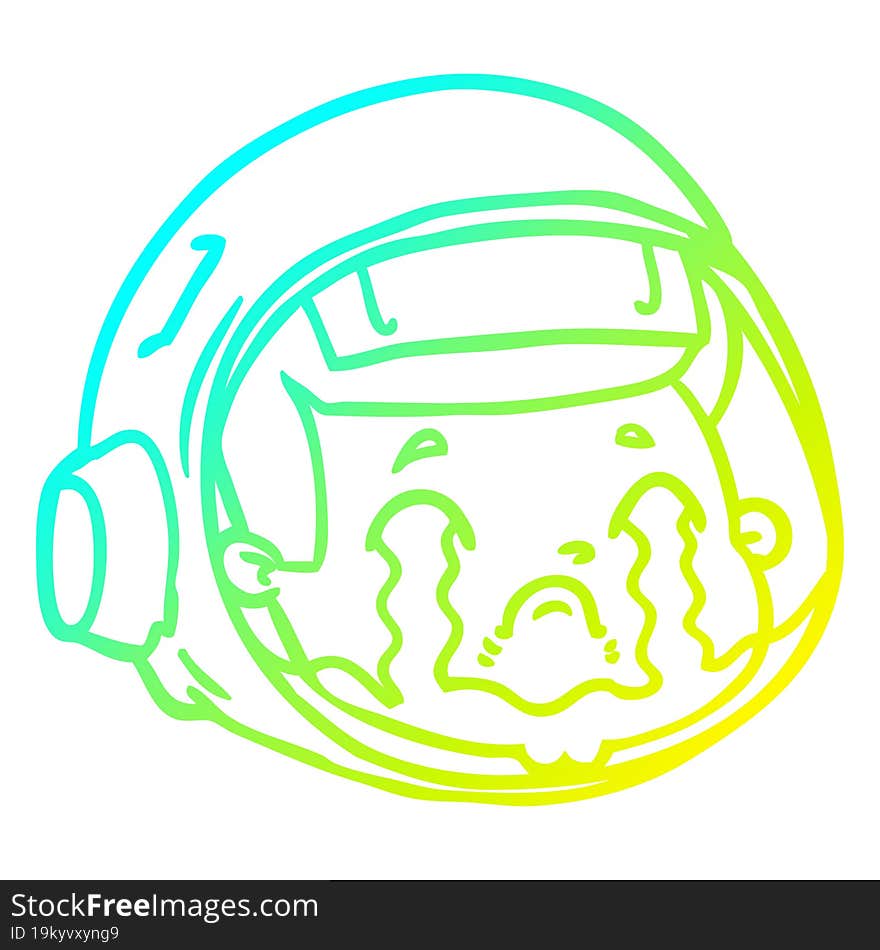 cold gradient line drawing cartoon astronaut face crying