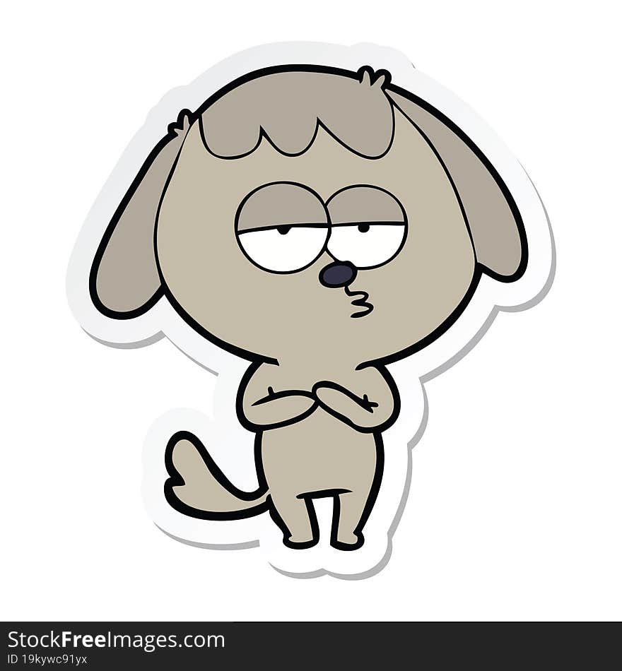 Sticker Of A Cartoon Bored Dog