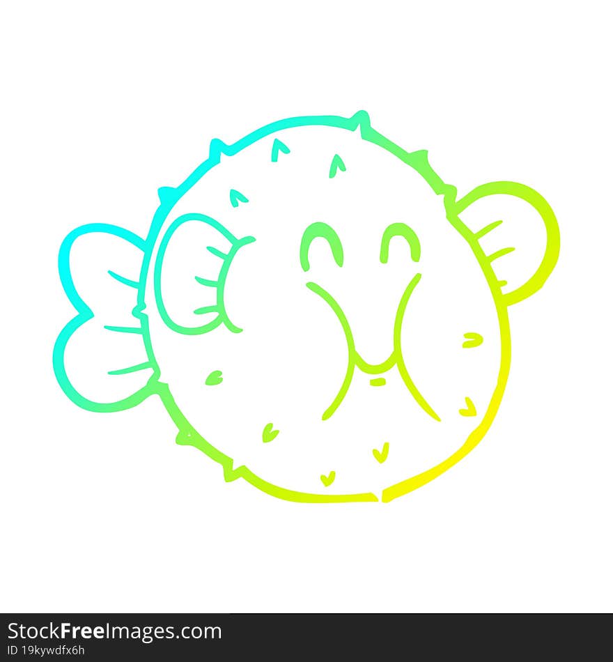 cold gradient line drawing cartoon puffer fish