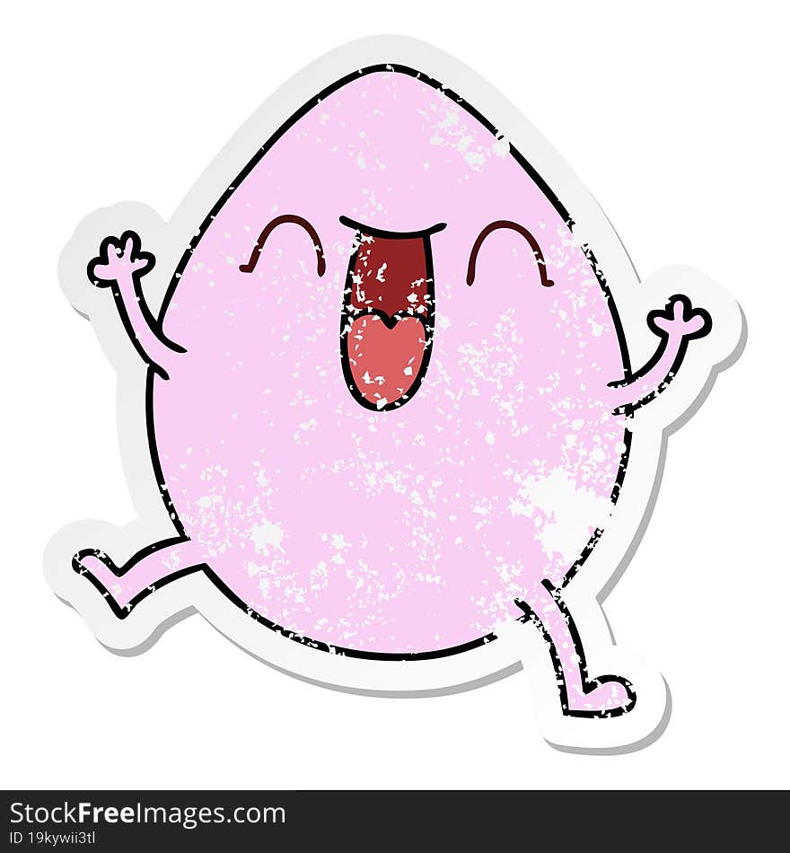 distressed sticker of a quirky hand drawn cartoon egg