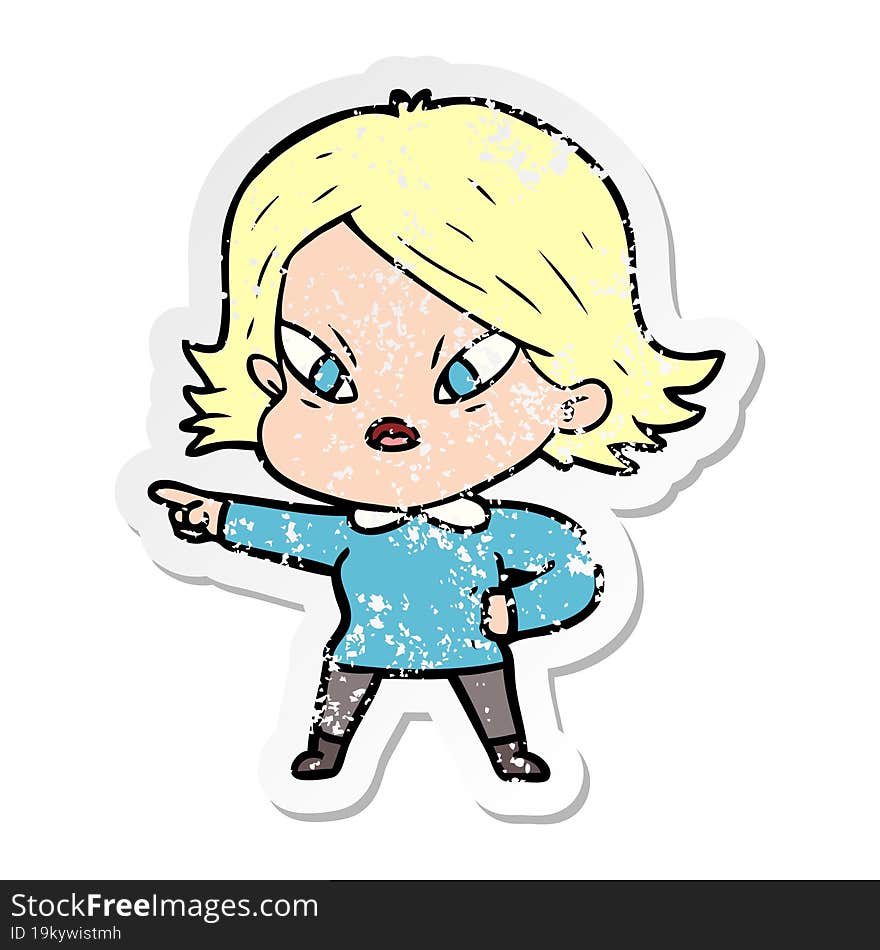 distressed sticker of a cartoon stressed woman