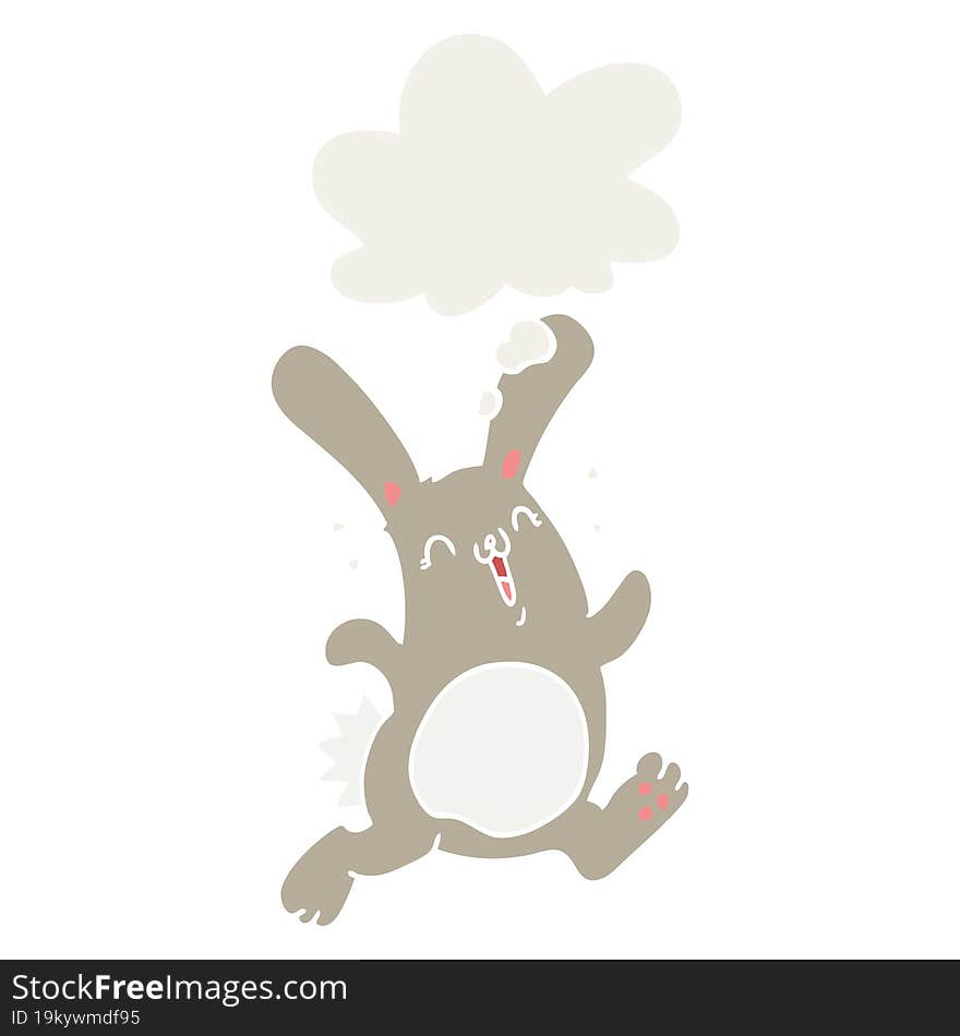 cartoon rabbit with thought bubble in retro style