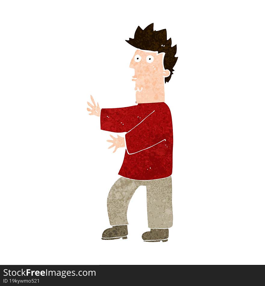 cartoon nervous man waving