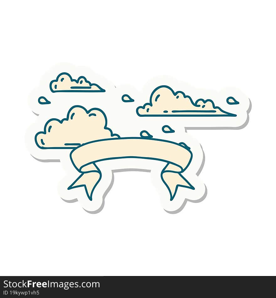 Sticker Of Tattoo Style Floating Clouds