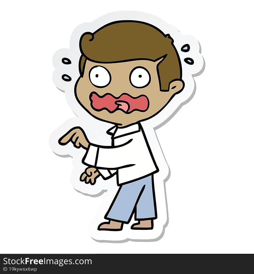 Sticker Of A Cartoon Stressed Out Pointing