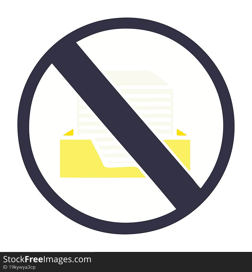 flat color retro cartoon paper ban sign