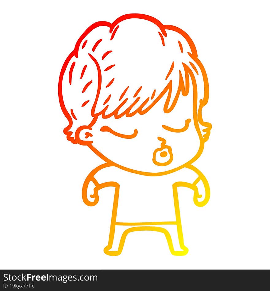 warm gradient line drawing cartoon woman with eyes shut