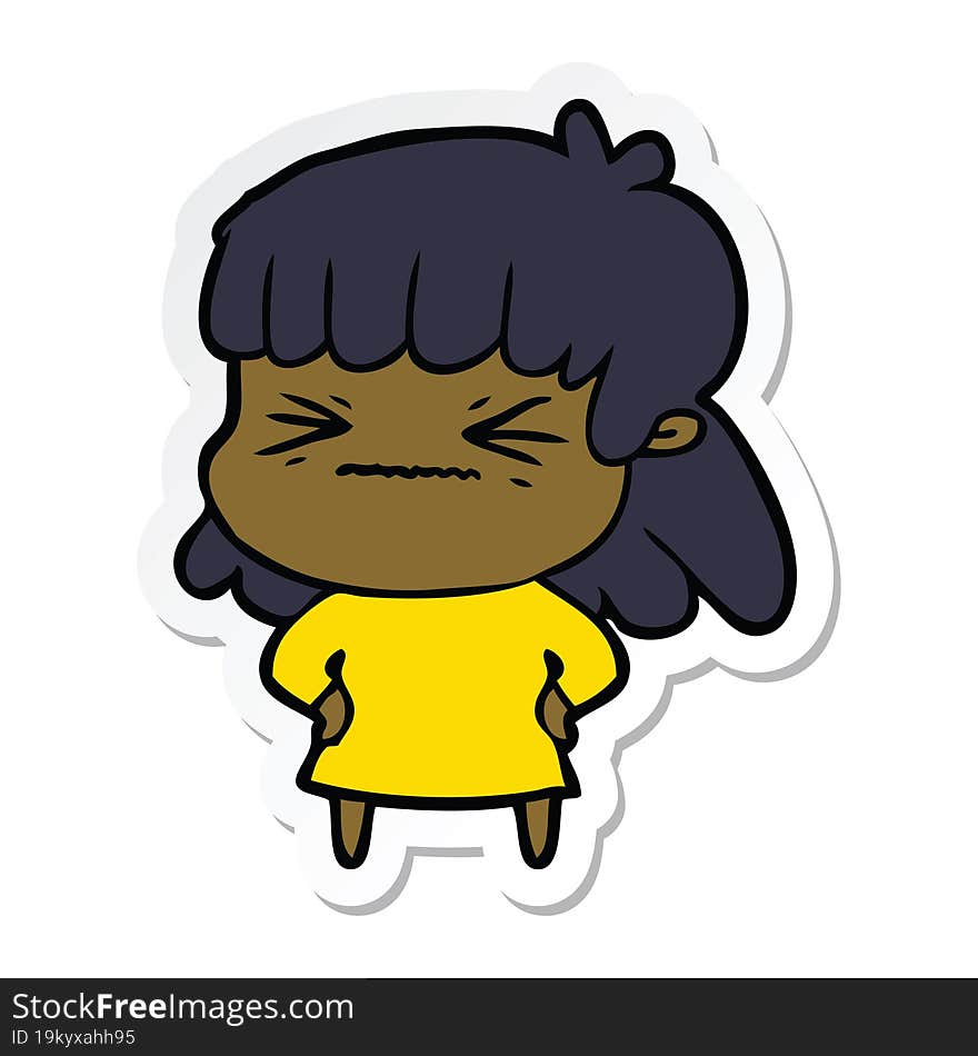 sticker of a cartoon angry girl