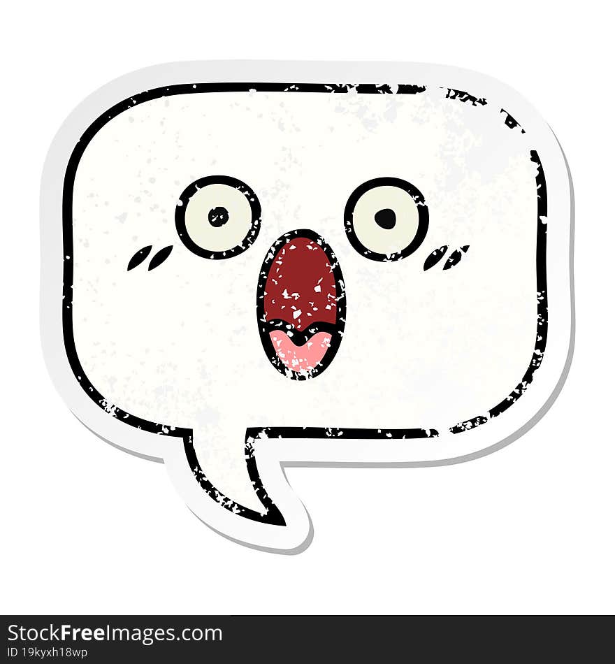 distressed sticker of a cute cartoon speech bubble