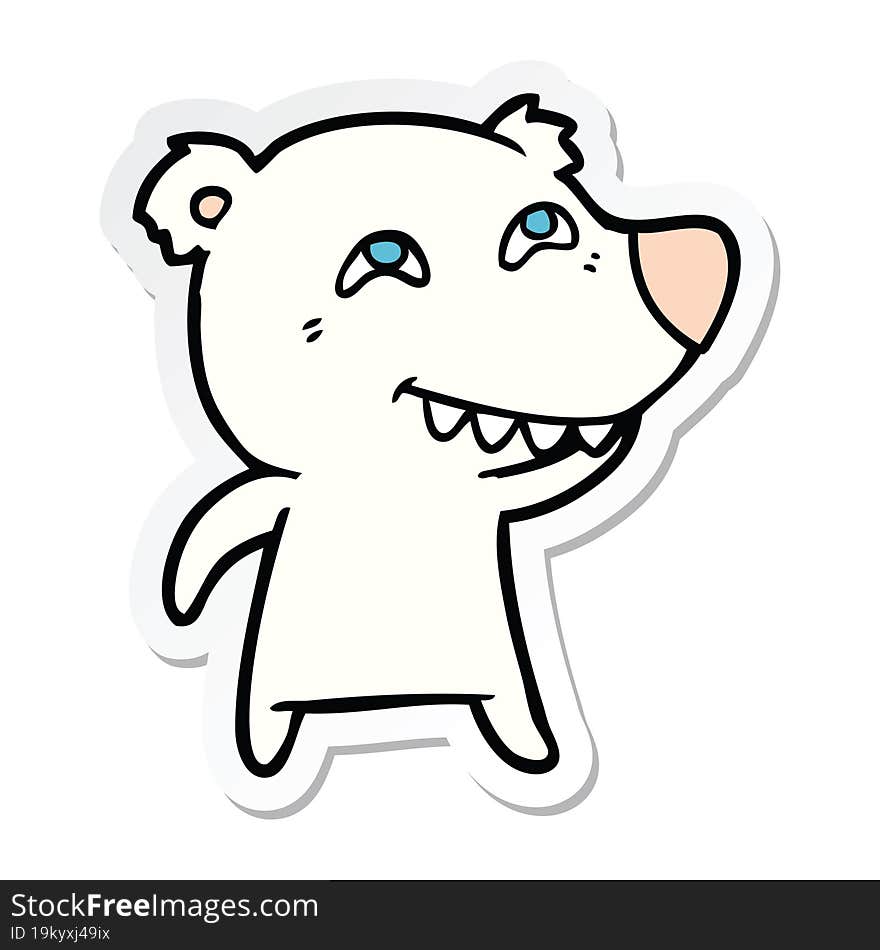 sticker of a cartoon polar bear showing teeth