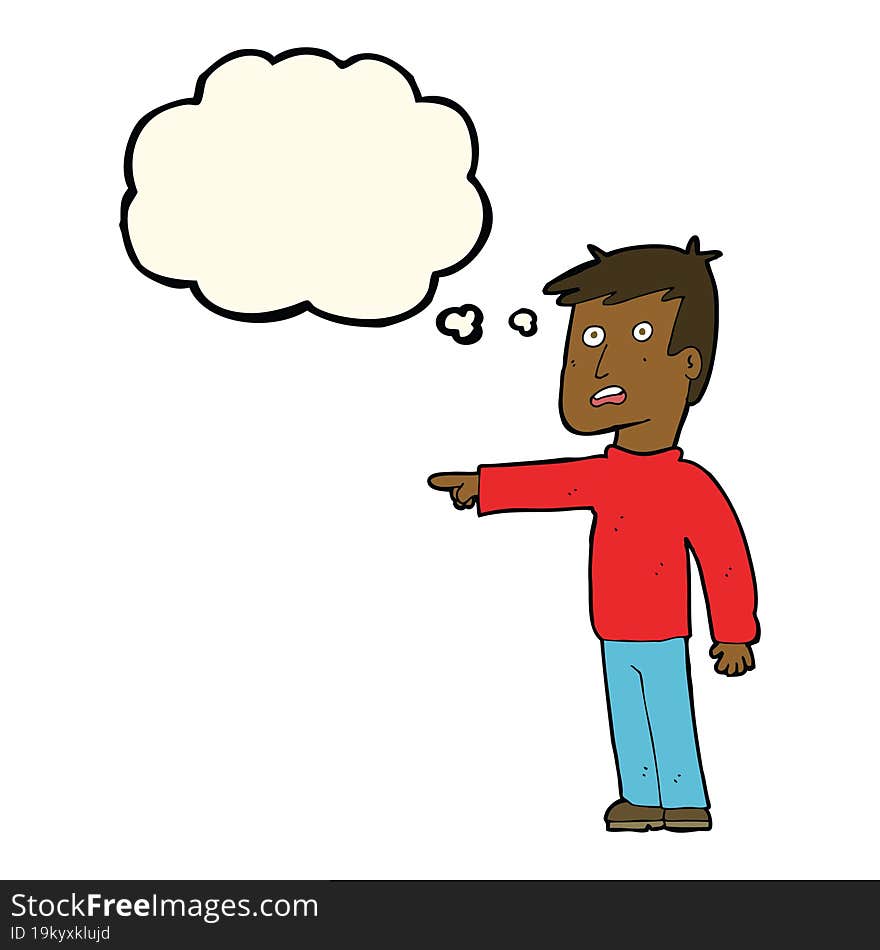 cartoon pointing man with thought bubble