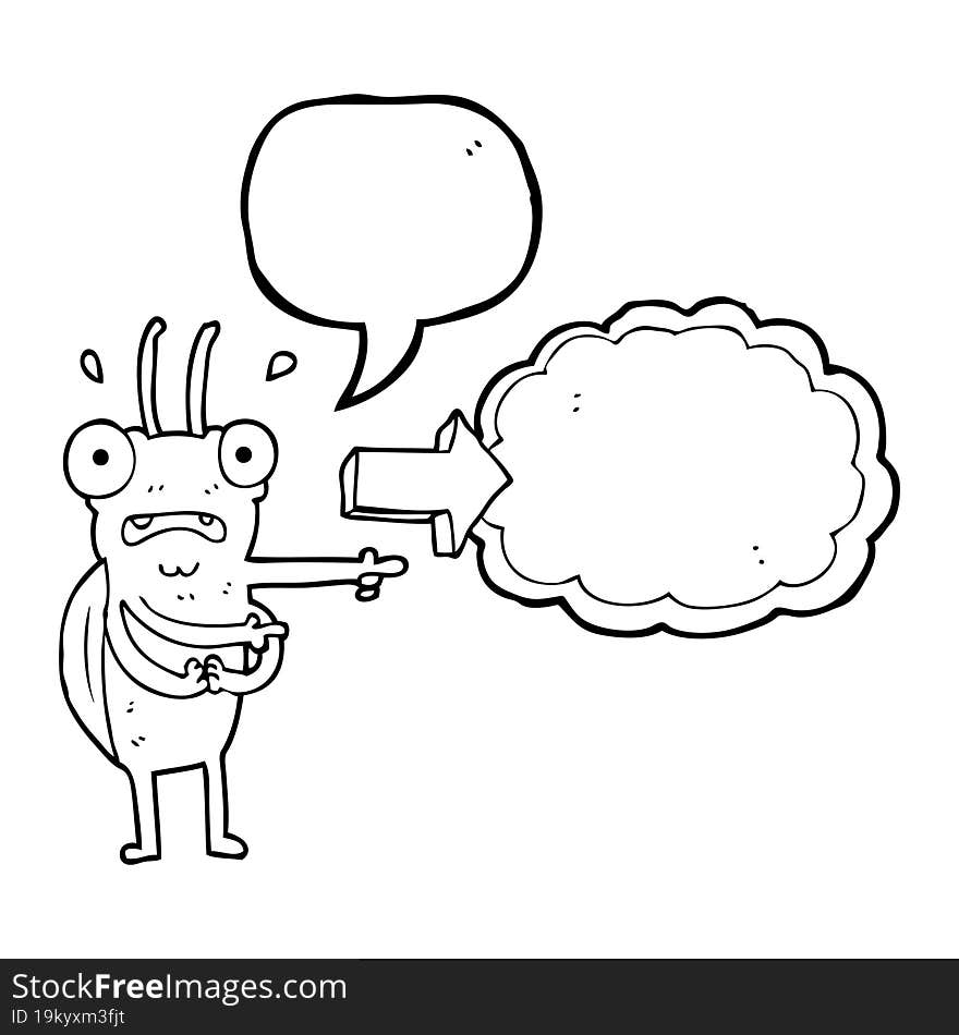 freehand drawn speech bubble cartoon bug pointing