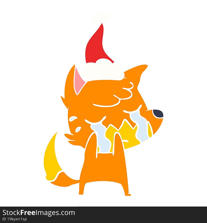 Crying Fox Flat Color Illustration Of A Wearing Santa Hat