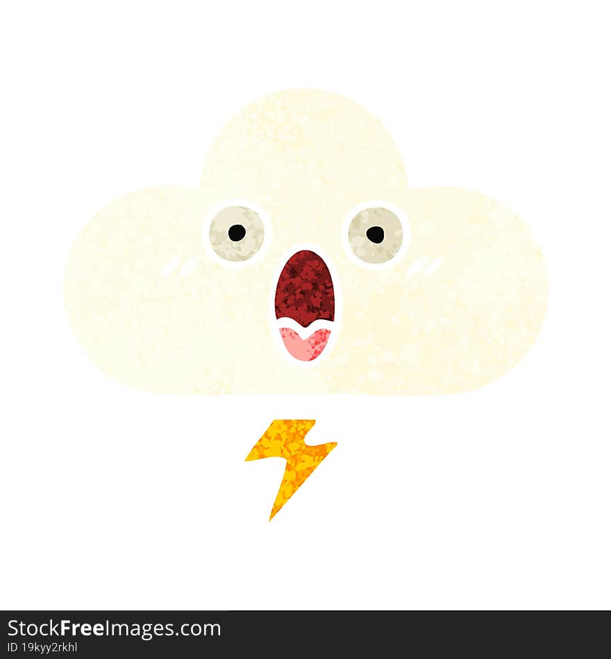 retro illustration style cartoon thunder cloud