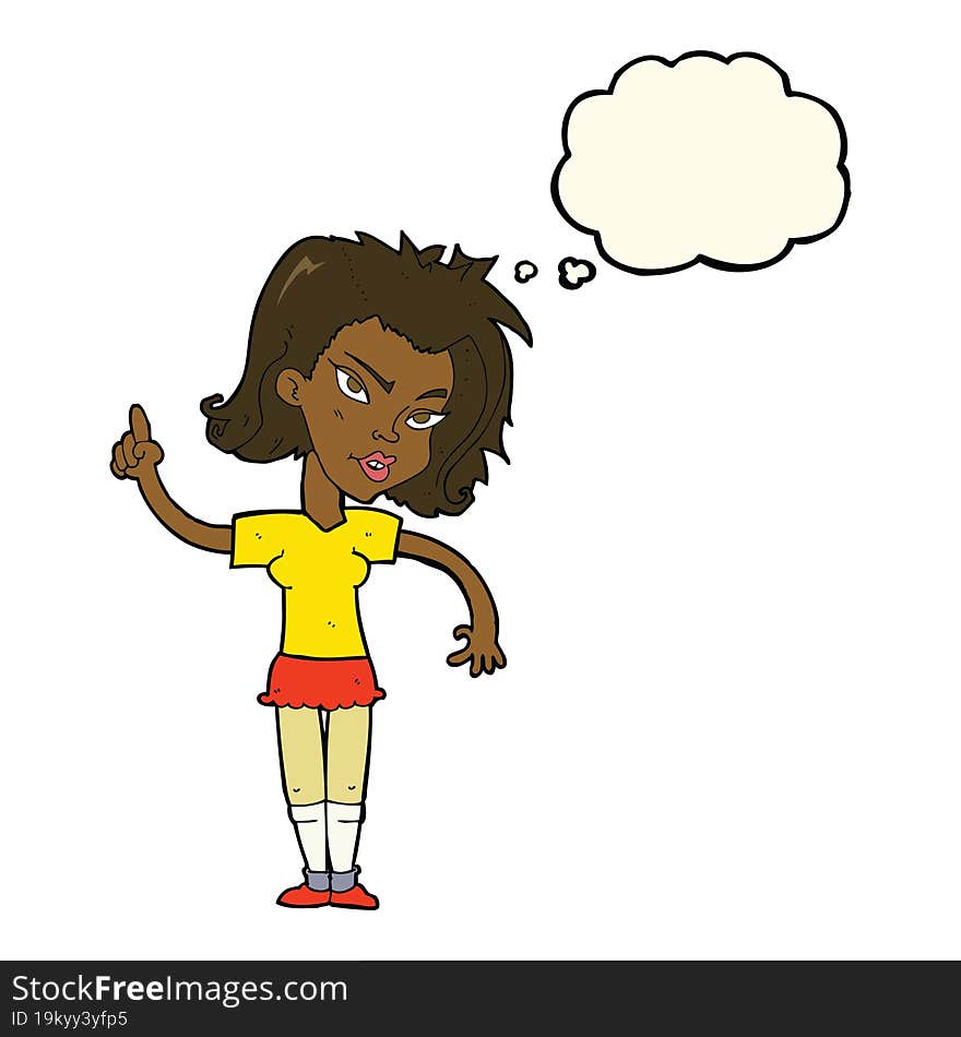 cartoon woman with idea with thought bubble