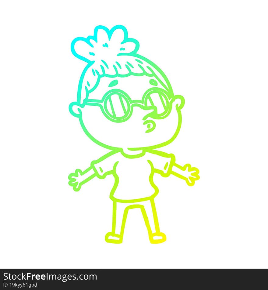 cold gradient line drawing cartoon woman wearing sunglasses