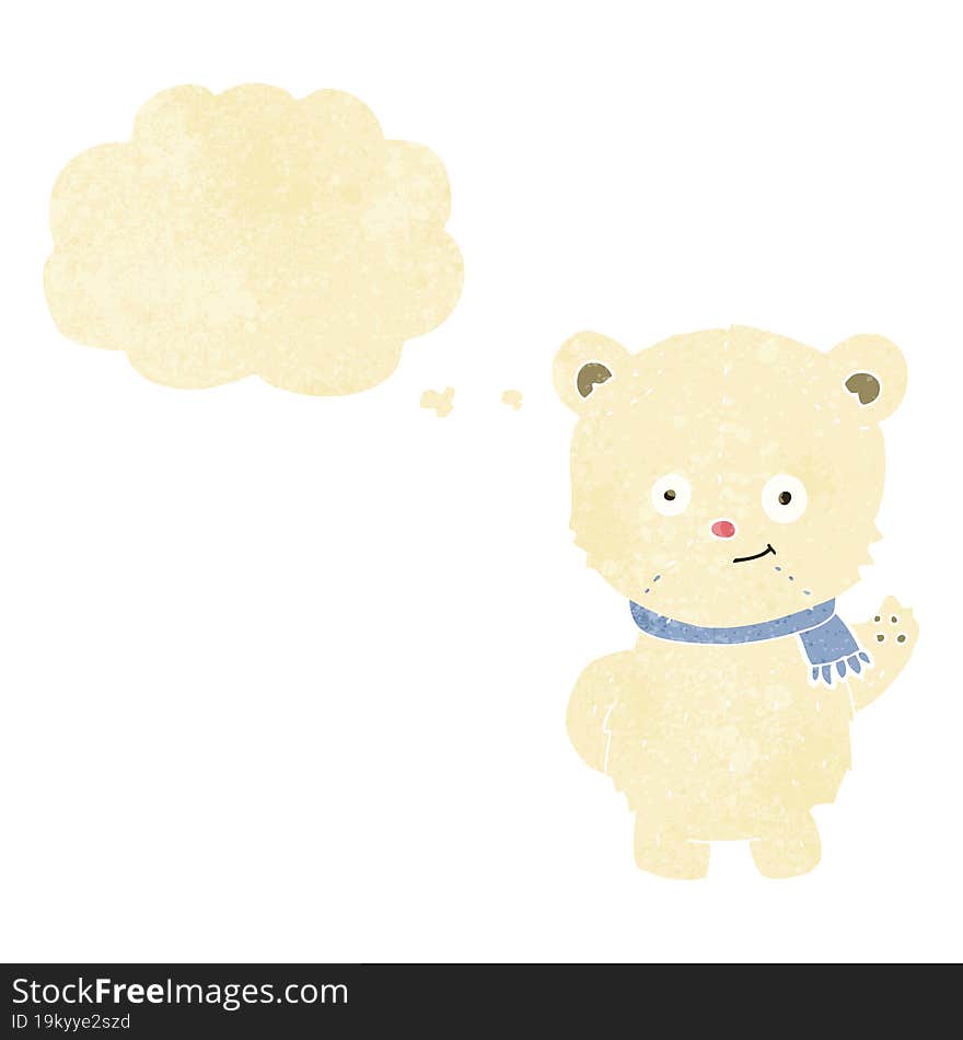 cute cartoon polar bear waving with thought bubble