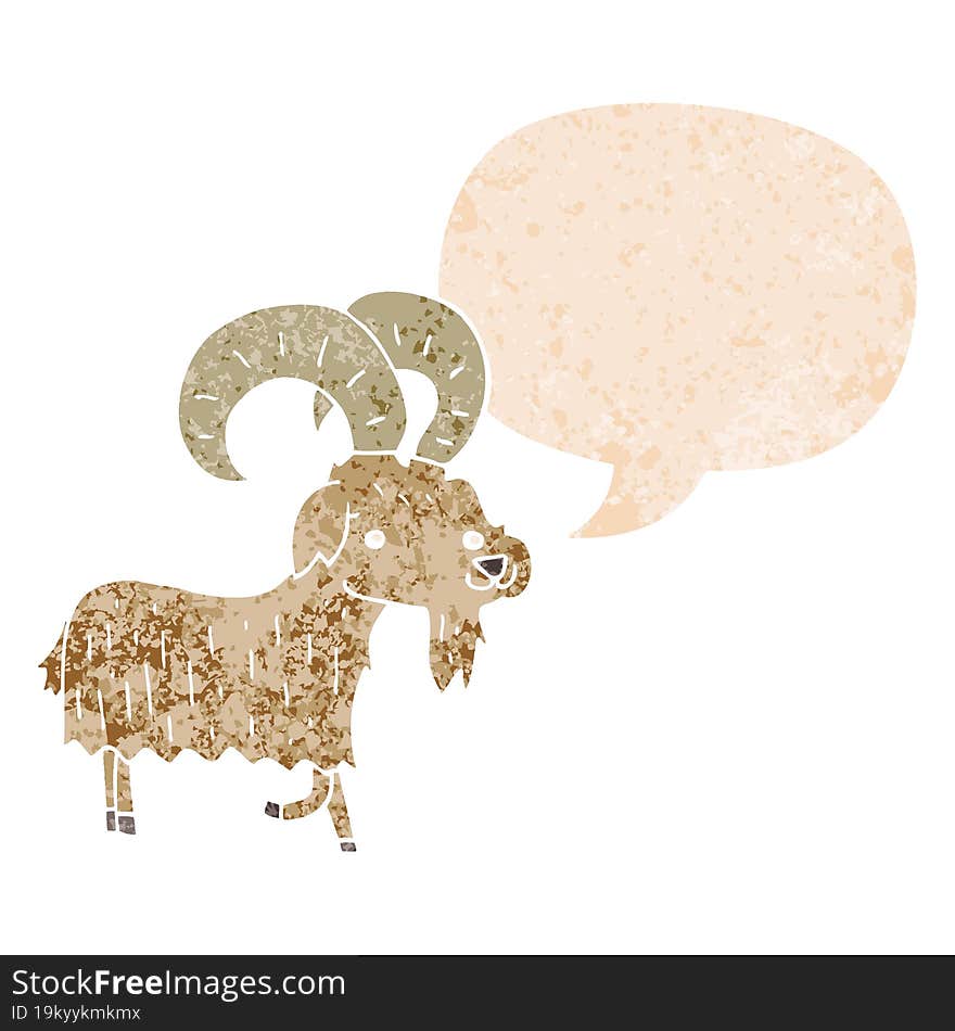 Cartoon Goat And Speech Bubble In Retro Textured Style