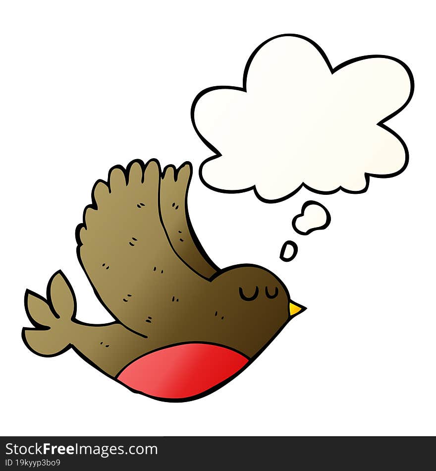 cartoon flying bird with thought bubble in smooth gradient style