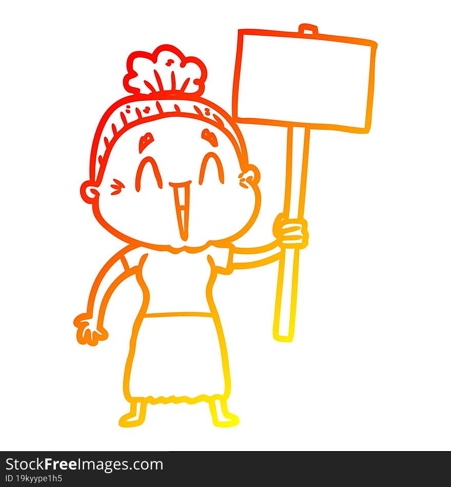 Warm Gradient Line Drawing Cartoon Happy Old Lady