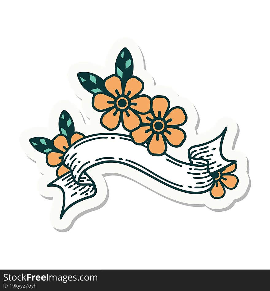 Tattoo Sticker With Banner Of A Flower