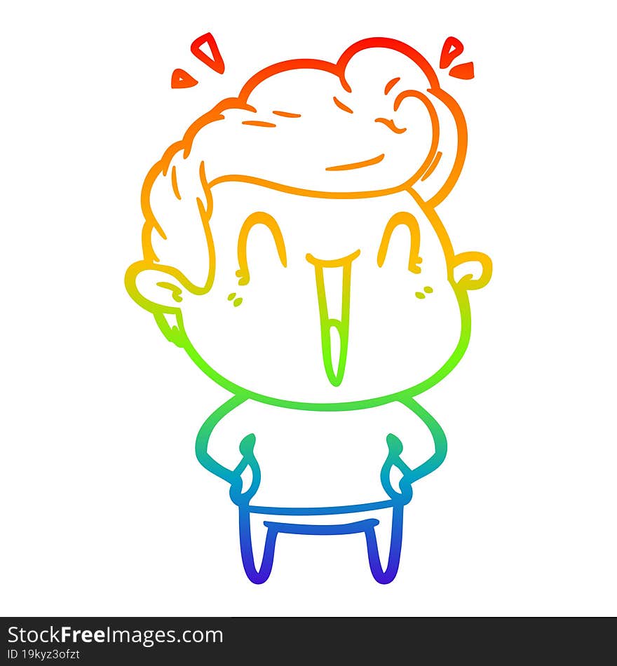 rainbow gradient line drawing of a cartoon excited man