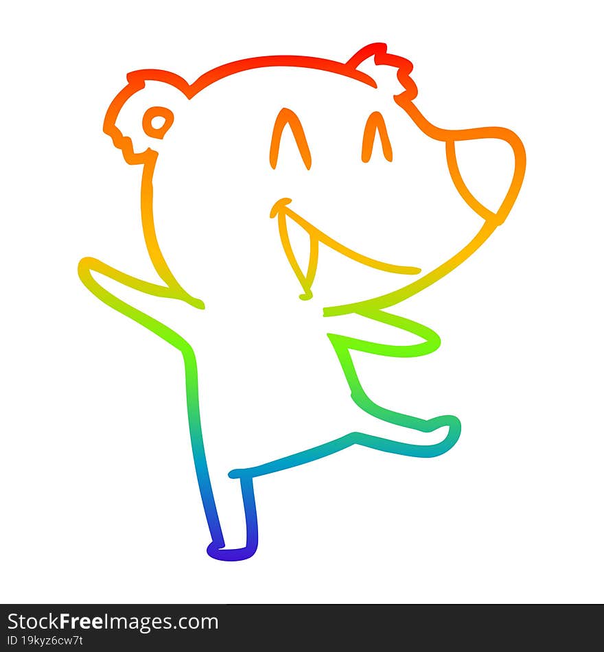 rainbow gradient line drawing of a laughing bear cartoon