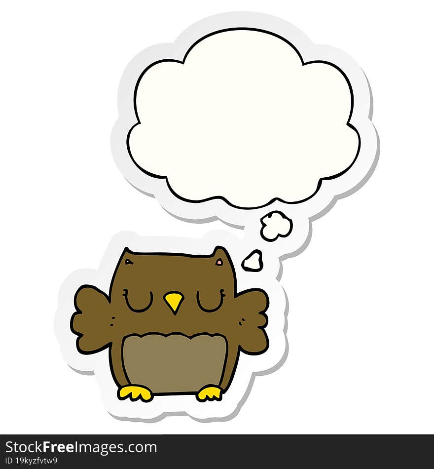 cute cartoon owl and thought bubble as a printed sticker