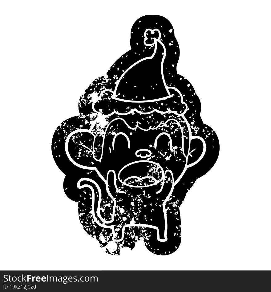 Shouting Cartoon Distressed Icon Of A Monkey Wearing Santa Hat